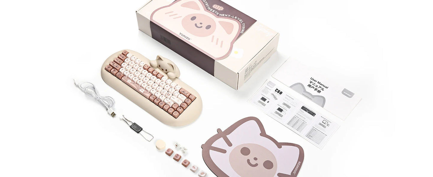 YUNZII C68 Wireless RGB Mechanical Keyboard .Cute Cat Edition