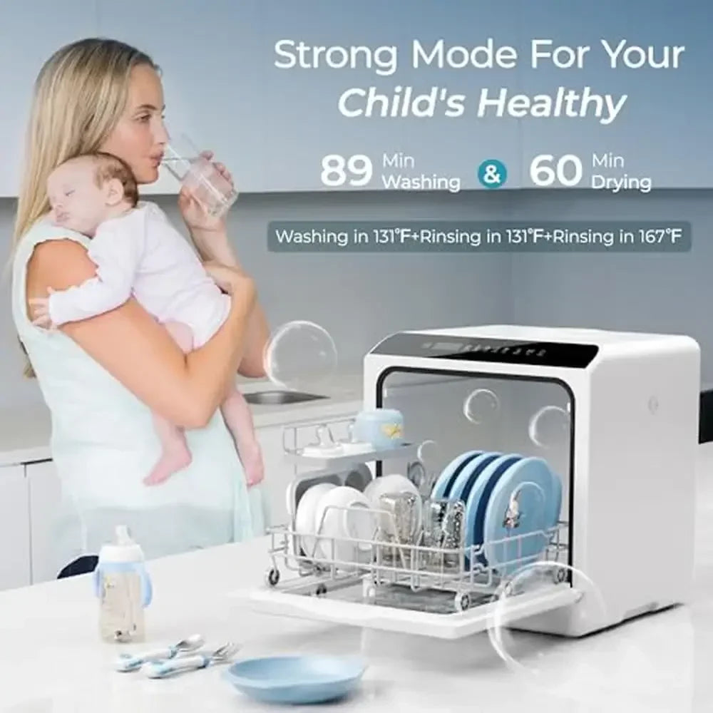 Countertop Portable Dishwasher Compact Small Dishwasher 5L Tank 6 Modes LED Light Easy to Use