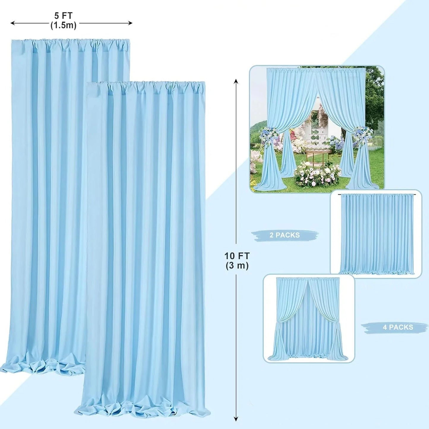 12 Panels-5ft x 10ft Baby Blue Backdrop Curtains for Parties,  Soft Silky Polyester Photo Backdrop Drapes for Weddings Birthday