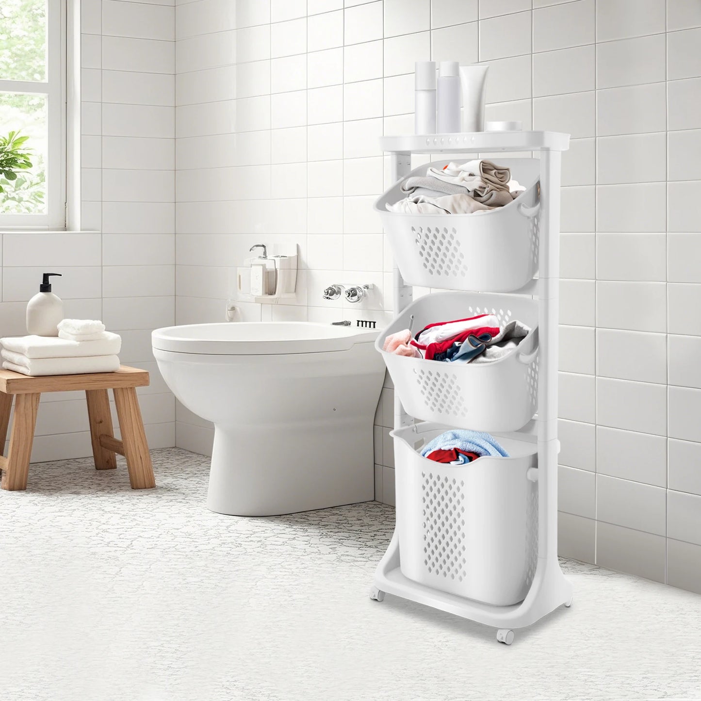 4-Tier Rolling Laundry Hamper and Bathroom Storage Organizer with Wheels