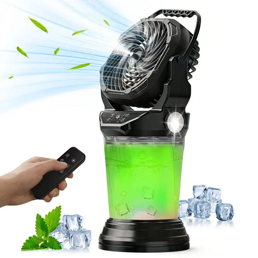 Portable Rechargeable Misting Fan with Remote Control .Outdoor Cooling Fan with Large Battery