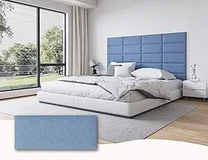 Fabric Black Upholstered Headboard Queen, 12PCS Peel and Stick Wall Panels for Adjustable Bed, Modern Bedroom Decor, 10"x24" Eac