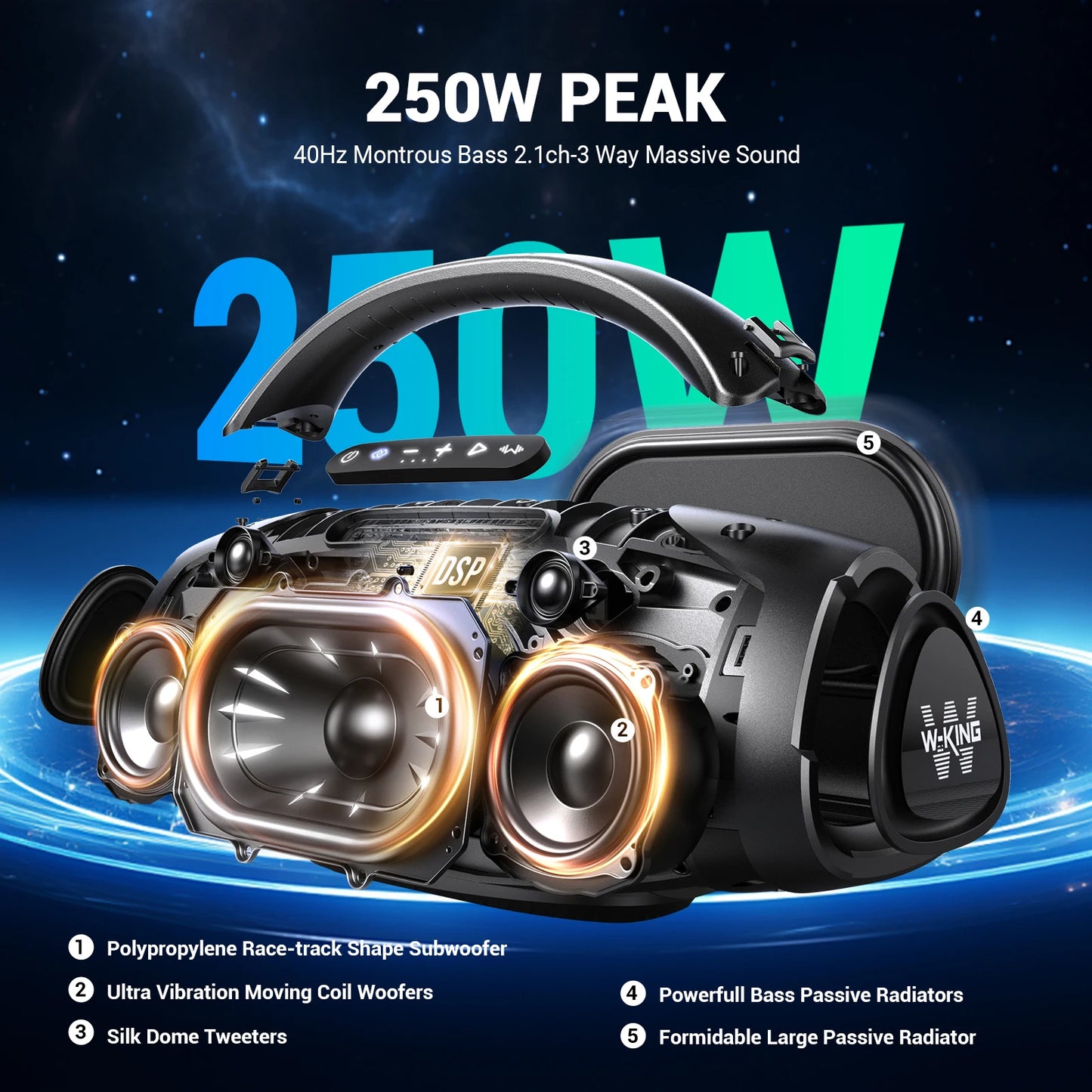 W-KING X20S 140W Bluetooth Speaker .Portable Waterproof Boombox with Deep Bass & Extended Battery Life
