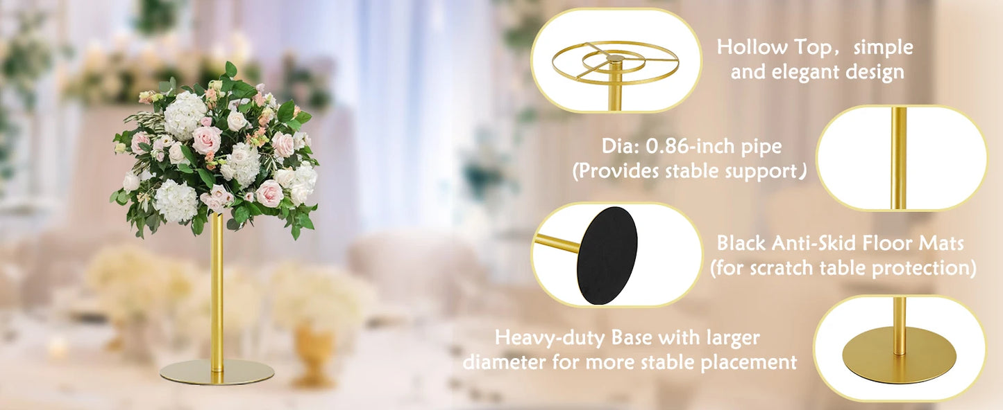 4-Piece Gold Metal Flower Stand Set . Elegant Wedding Centerpiece Stands for Floral Arrangements, Parties & Event Décor