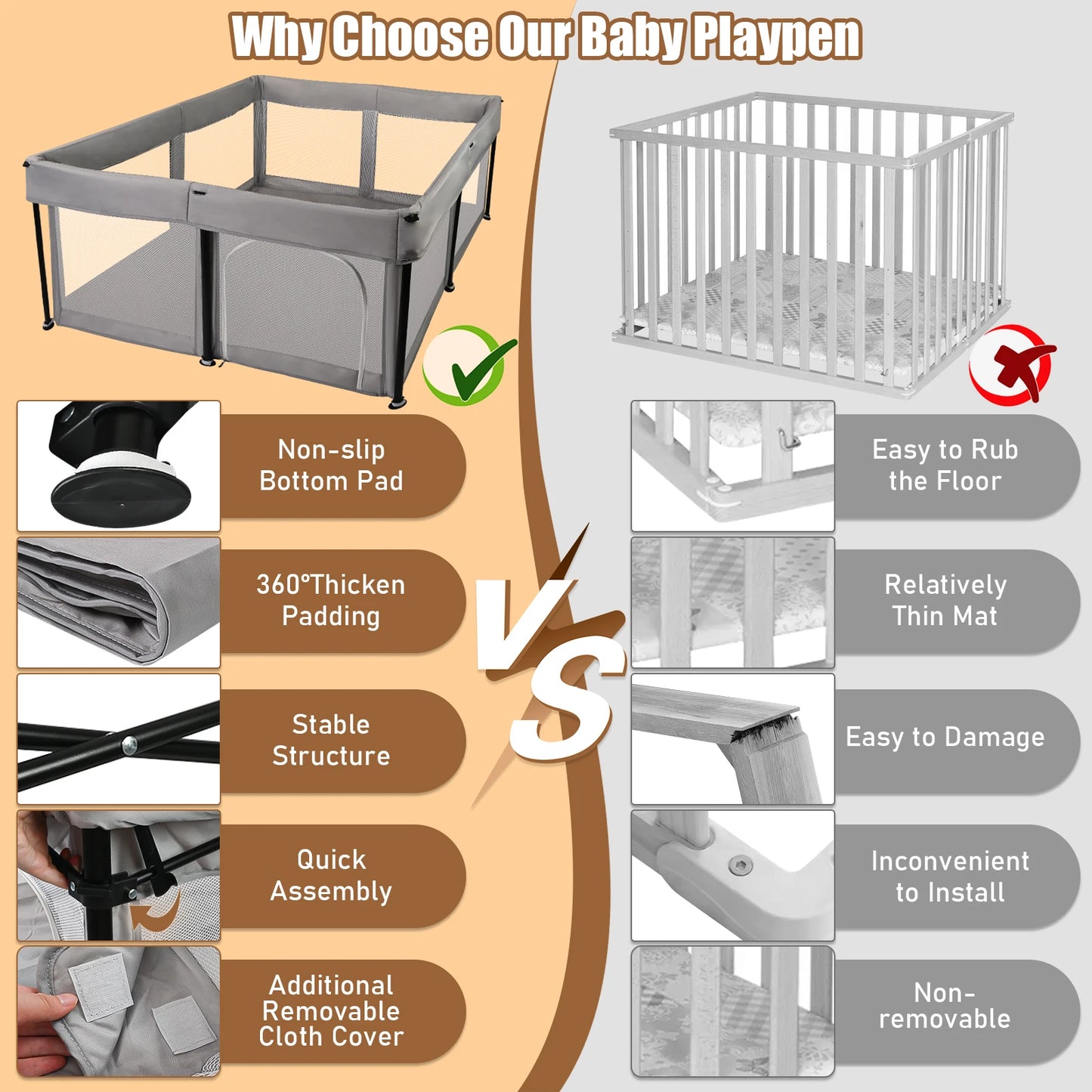 Foldable Baby Playpen With Mat 50x50 Portable Safe Mesh
