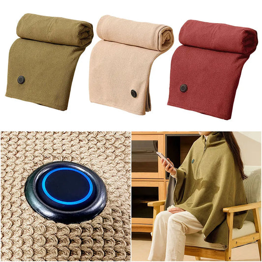 Wearable USB Electric Heated Blanket 3 Heating Levels Heating Electric Blanket Shawl with 5000mAh Power Bank Heated Shawl
