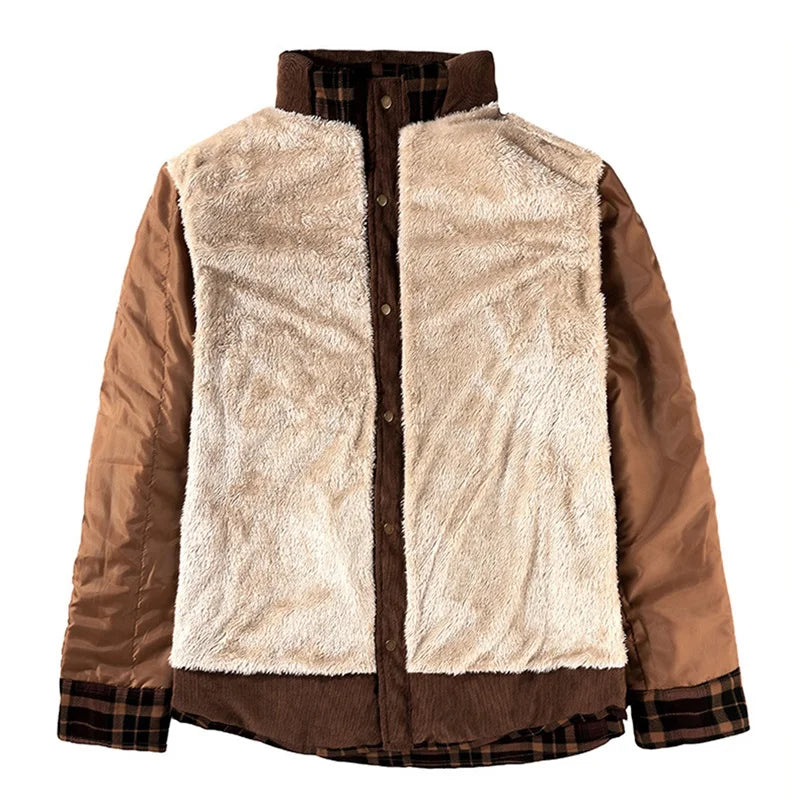 Men s Plaid Sherpa Lined Shirt Jacket Lapel Neck Long Sleeve Button Down Winter Coat Warm Outwear with Pockets