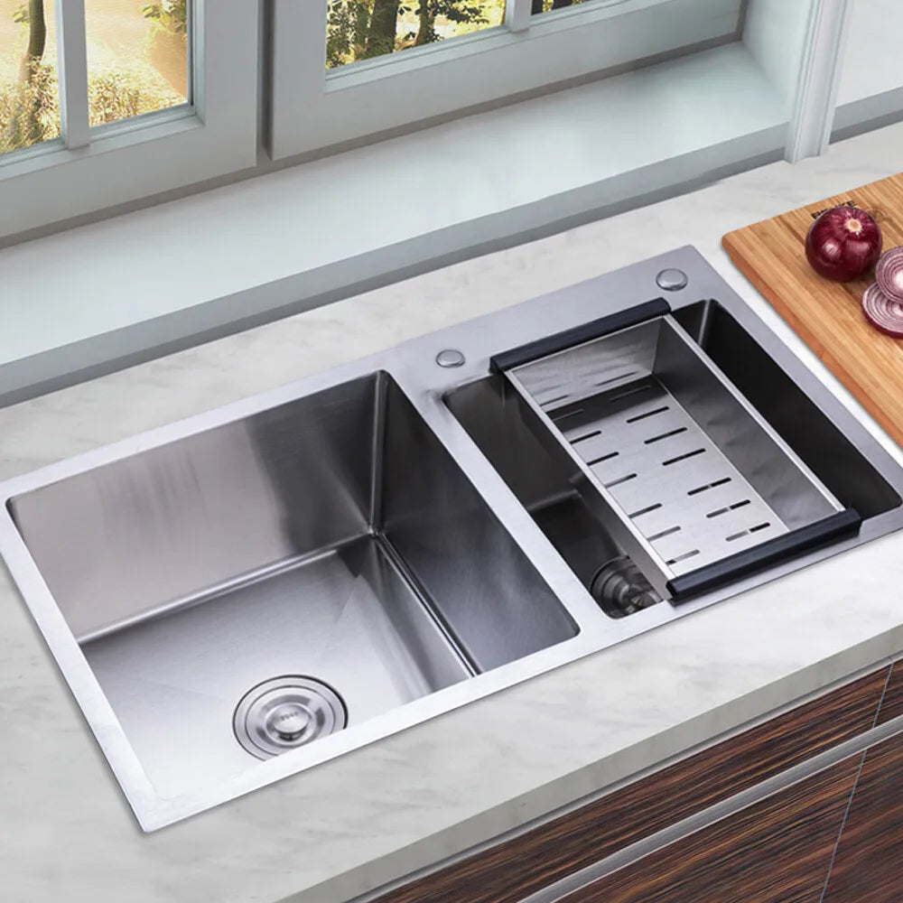 Stainless Steel Double Bowl Drop In Kitchen Sink with Noise Reduction and Deep Basins  Description