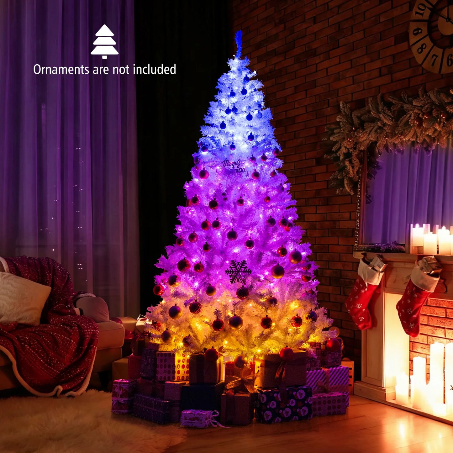6FT–7.5FT Pre-Lit Artificial Christmas Tree  Color Changing LED Holiday Tree with Hinged Branches