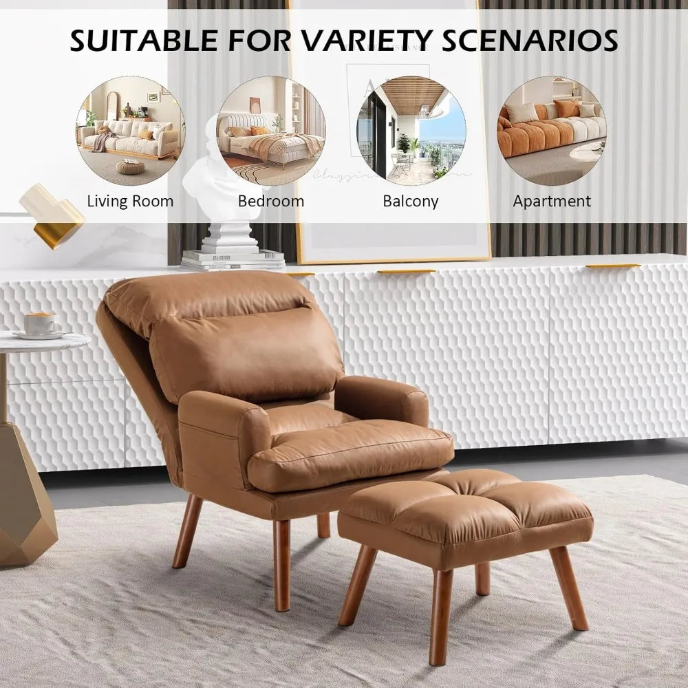 Modern Accent Chair With Ottoman And Adjustable Backrest