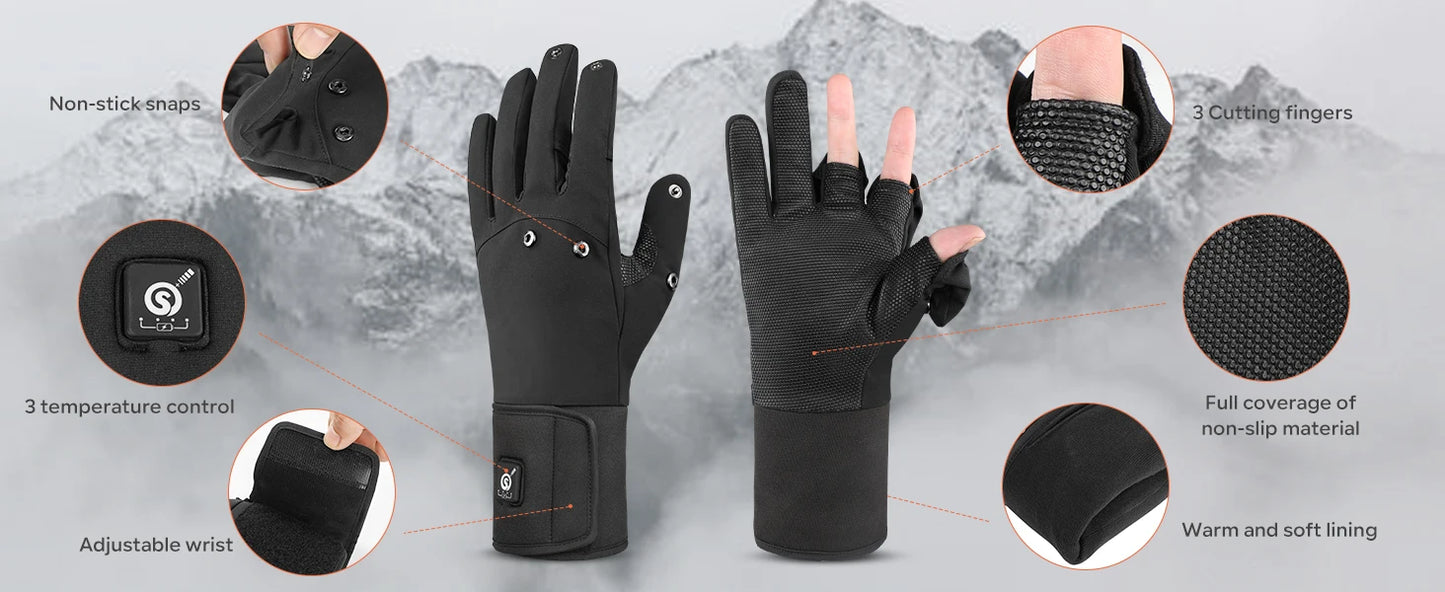 Savior Heated Fishing Gloves Waterproof 2 Finger Flip