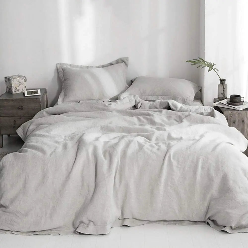 Simple&Opulence 100% Linen Bedding Set 3Pcs Washed Comforter Boho Breathable Queen King Size Duvet Cover Bed Sheet Pillow Shams