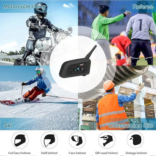 V6 Motorcycle Bluetooth Headset 2 Riders Motorcycle Intercom Helmet Communication System with Noise Reduction and Bluetooth 5.1