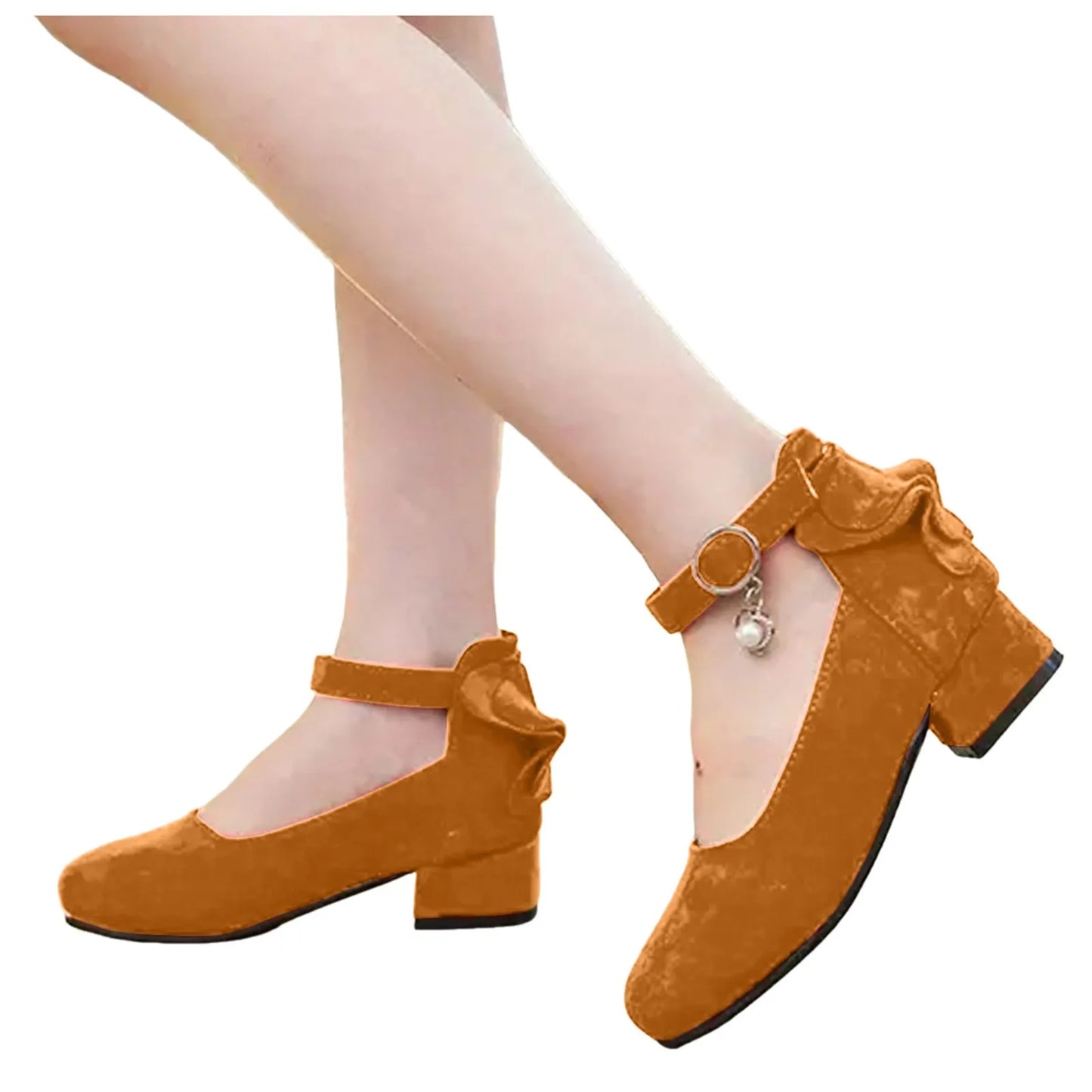 Kids High Heeled Shoes Girls Princess Sandals For Party Wedding Dance Childrens Fashion Velvet Solid Leather Shoes 2025 Spring