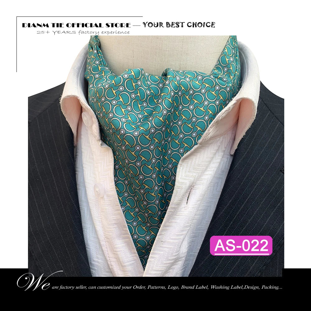 Luxury Men’s Ascot Tie & Pocket Square Set for Weddings, Business & Formal Wear
