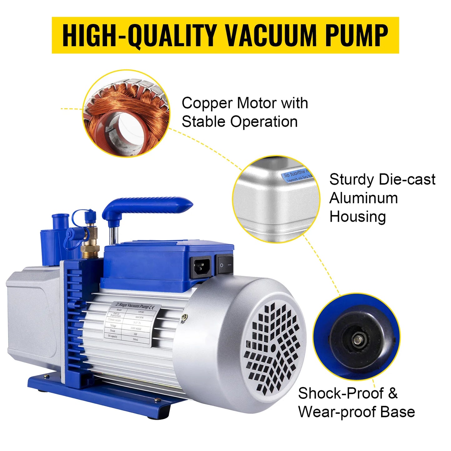 SucceBuy 2 Stage Vacuum Pump 10 CFM 1HP Vane Pump For HVAC