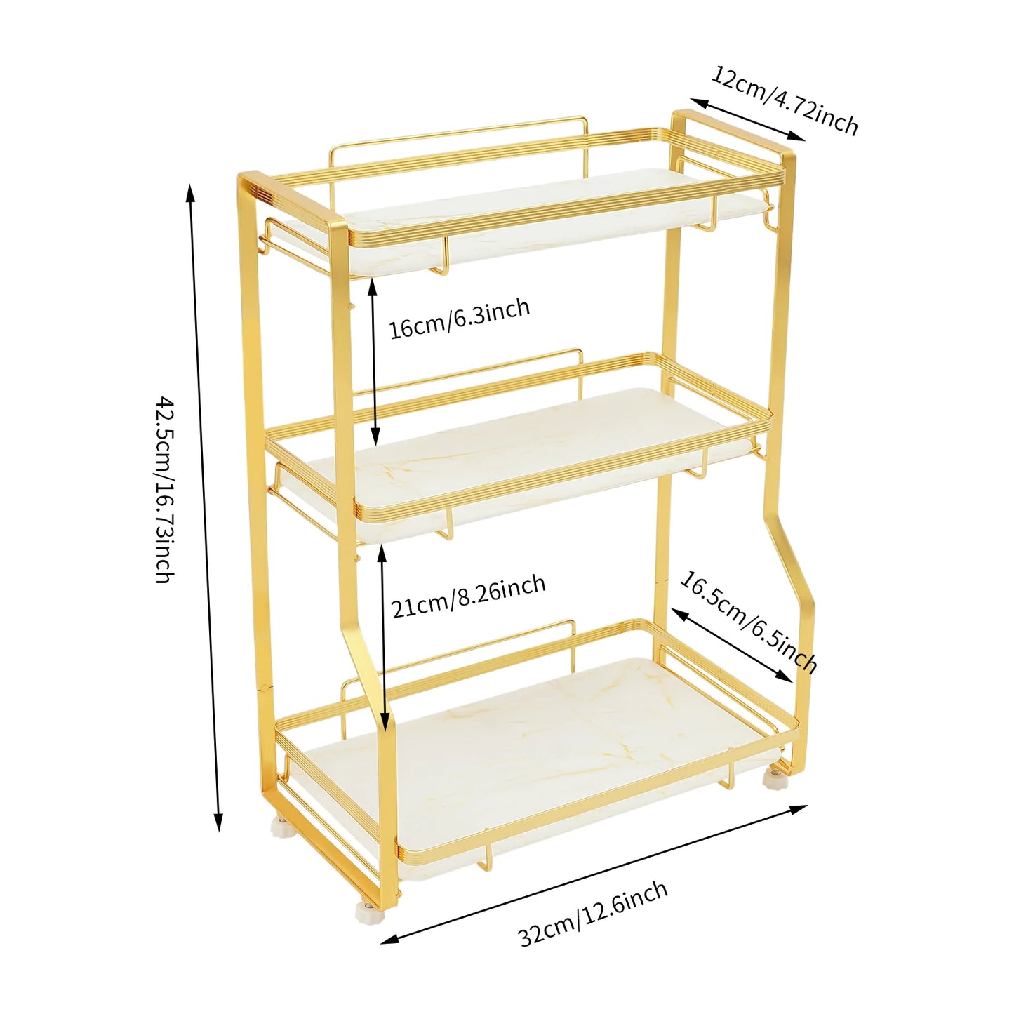 3 Tier Bathroom Countertop Organizer, Gold Bathroom Vanity Counter Organizer with Small Storage Basket for Skincare Makeup