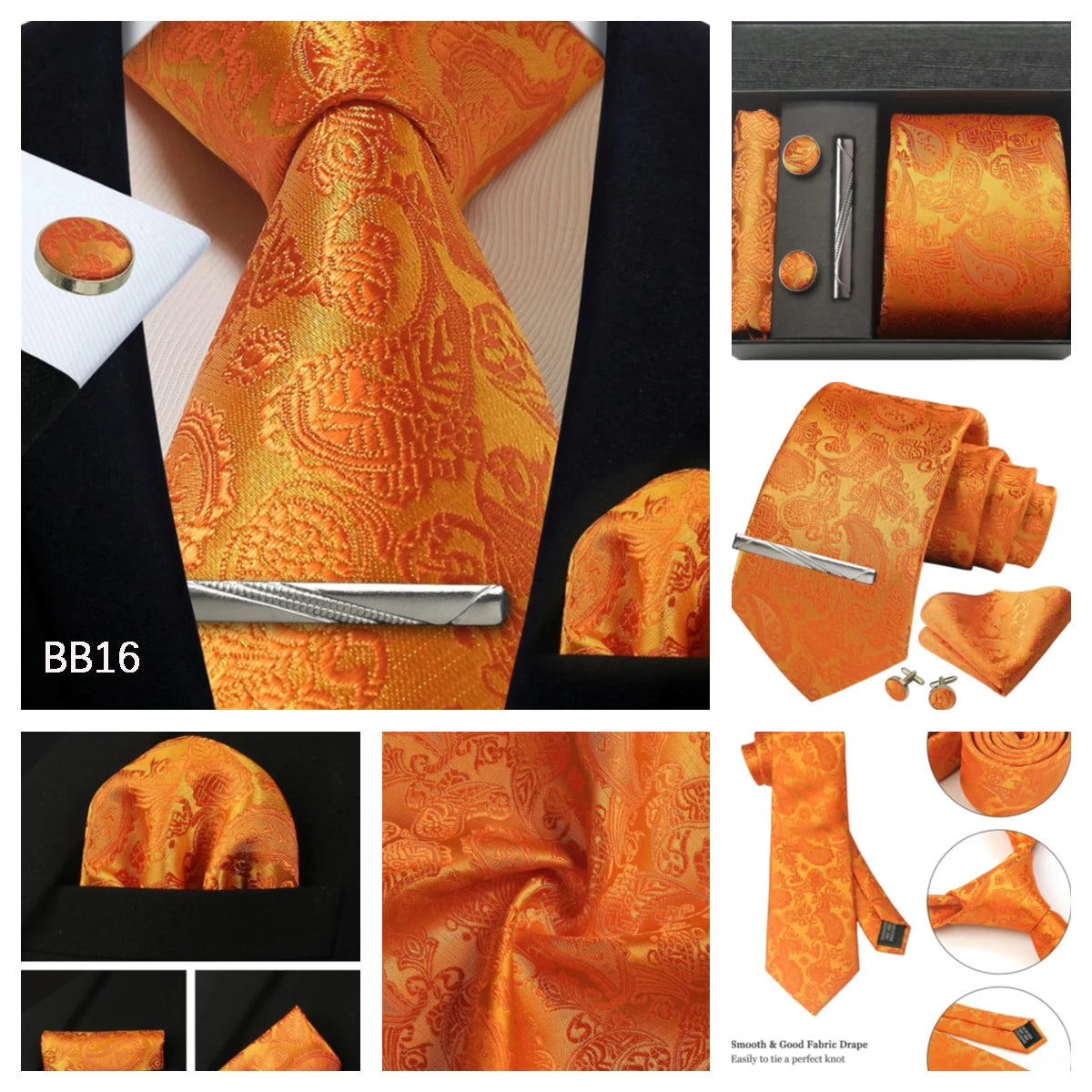 Luxury 100% Silk Paisley Floral Men’s Necktie Set | Business Tie with Matching Pocket Square & Formal Accessories