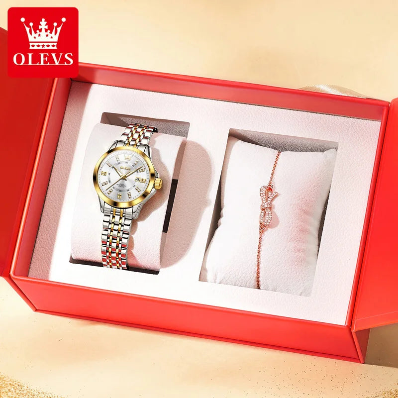 Women’s Elegant Two-Tone Watch – Classic Round Dial & Metal Bracelet
