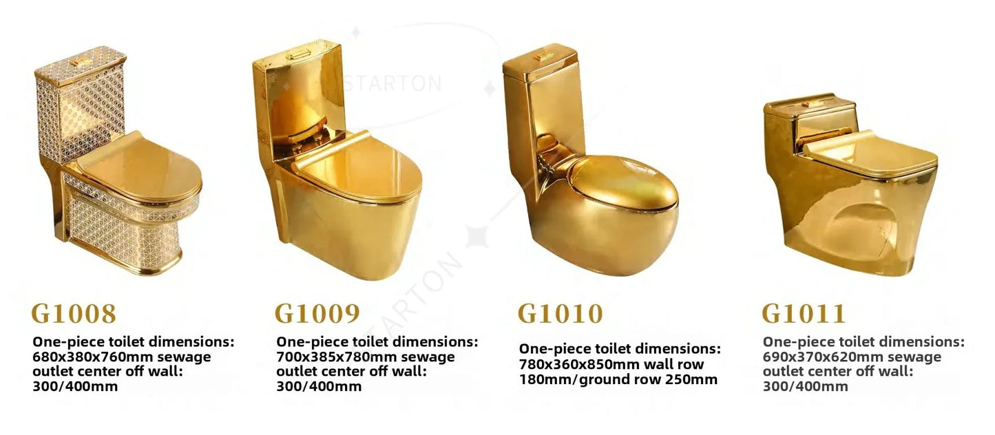 Luxury Gold Electroplated One-Piece Ceramic Toilet . Modern Designer Bathroom Fixture