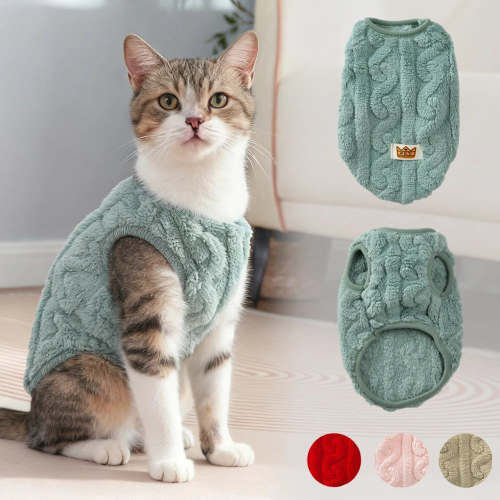 Winter Pet Clothes Warm Fleece Kitten Vest Coat For Small Cats Dogs Cozy Plush Solid Pullover Sleeveless Sweater Sphynx Costume