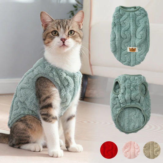 Winter Pet Clothes Warm Fleece Kitten Vest Coat For Small Cats Dogs Cozy Plush Solid Pullover Sleeveless Sweater Sphynx Costume