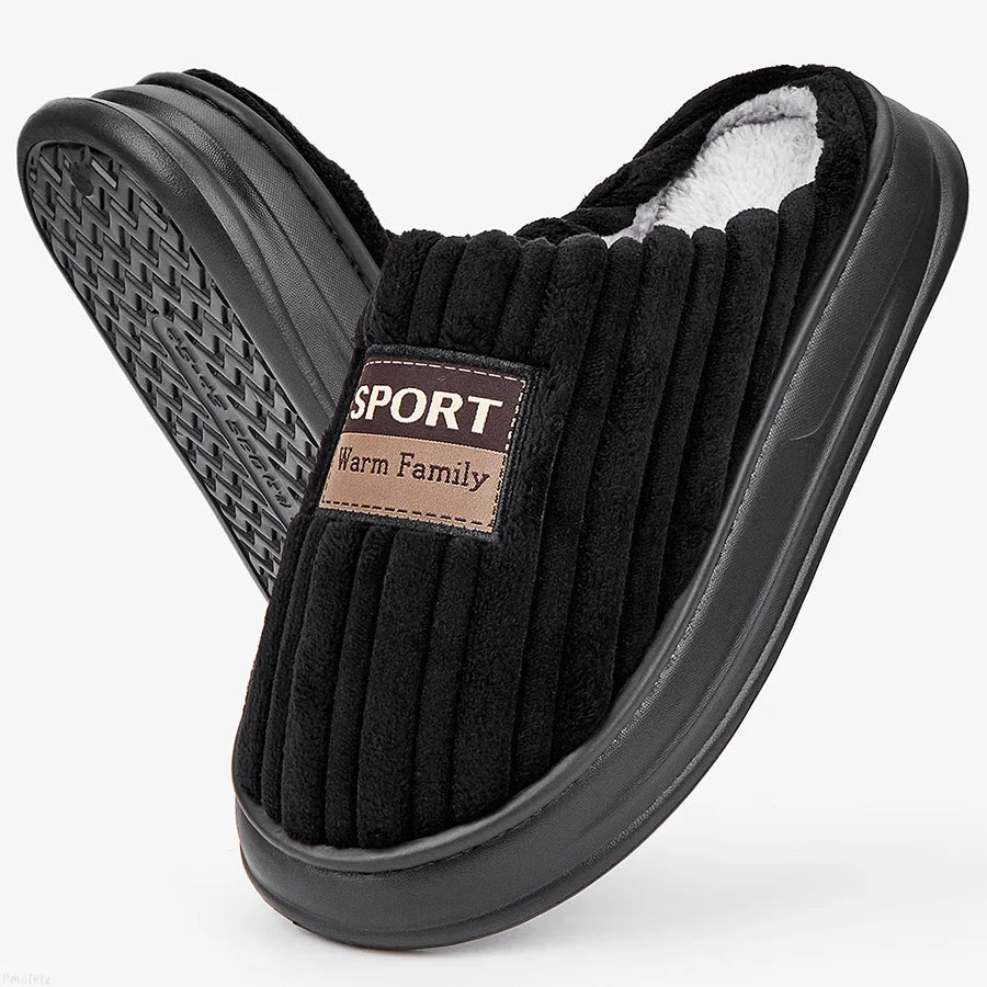 House Slippers For Men Furry Cozy Memory Foam Round Toe Couple Shoes Warm Winter Soft Plush Slippers