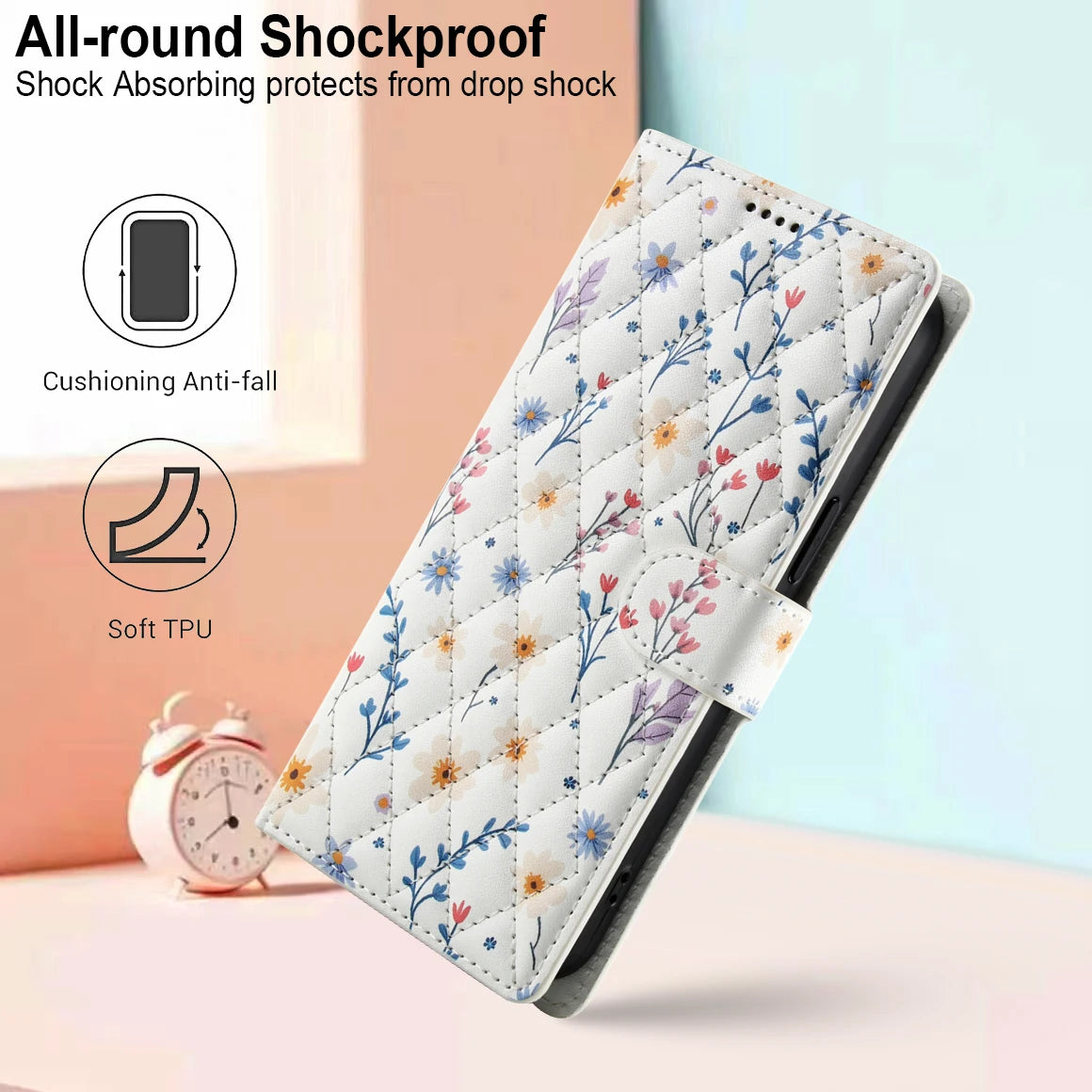 Luxury Floral Leather Wallet Case for iPhone Magnetic Shockproof Card Holder Phone Case