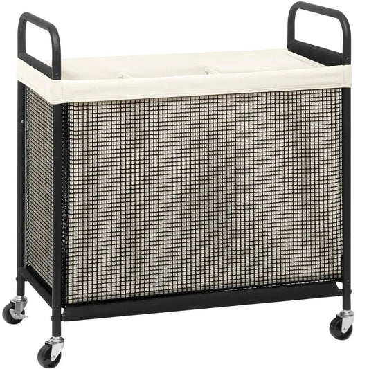 3 Section Rolling Laundry Hamper with Wheels .Large Capacity Laundry Sorter Cart for Home Organization
