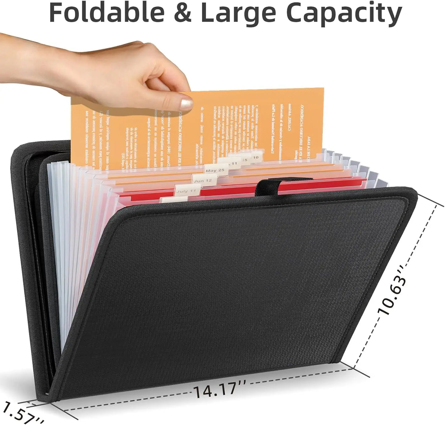 Fireproof & Waterproof Expanding File Organizer with 13 Pockets, Zipper Closure & Label Tabs, Portable Document Storage for Home, Office & Travel