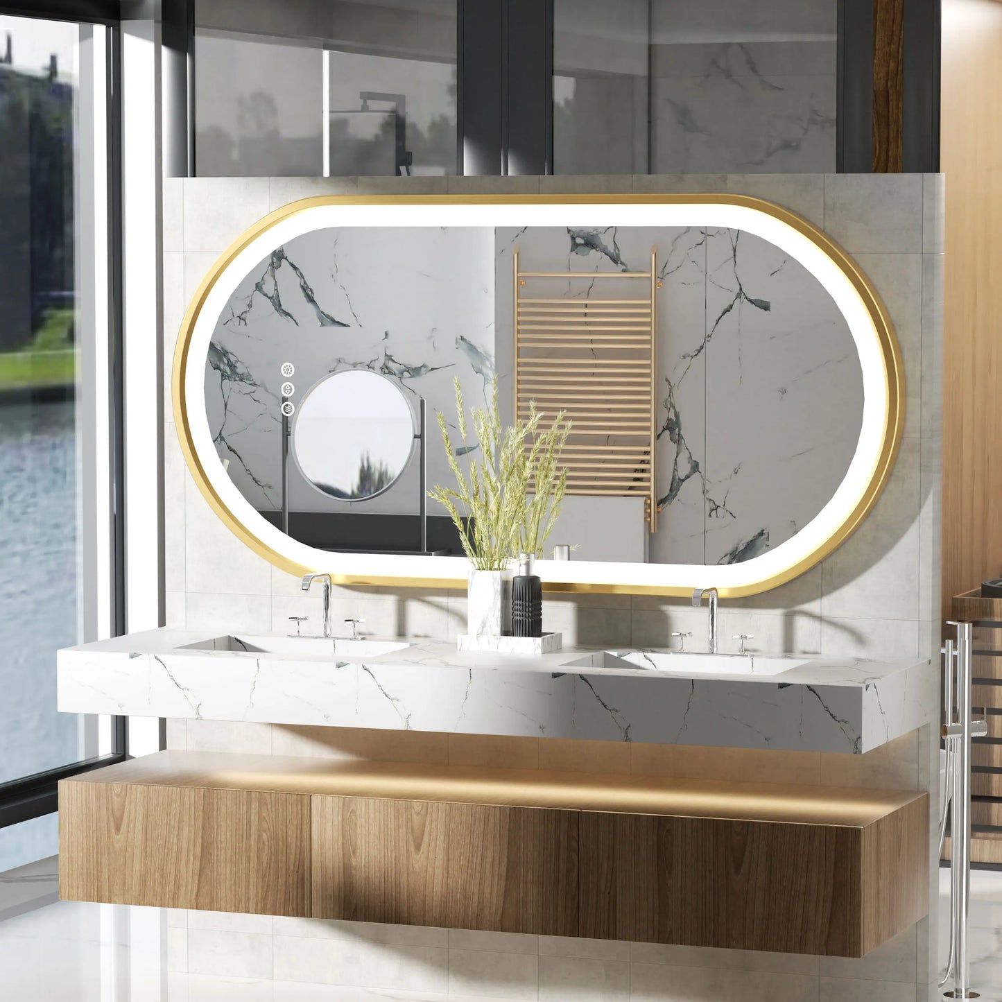 LED Oval Mounted Vanity Mirror With Stepless Dimmable Light