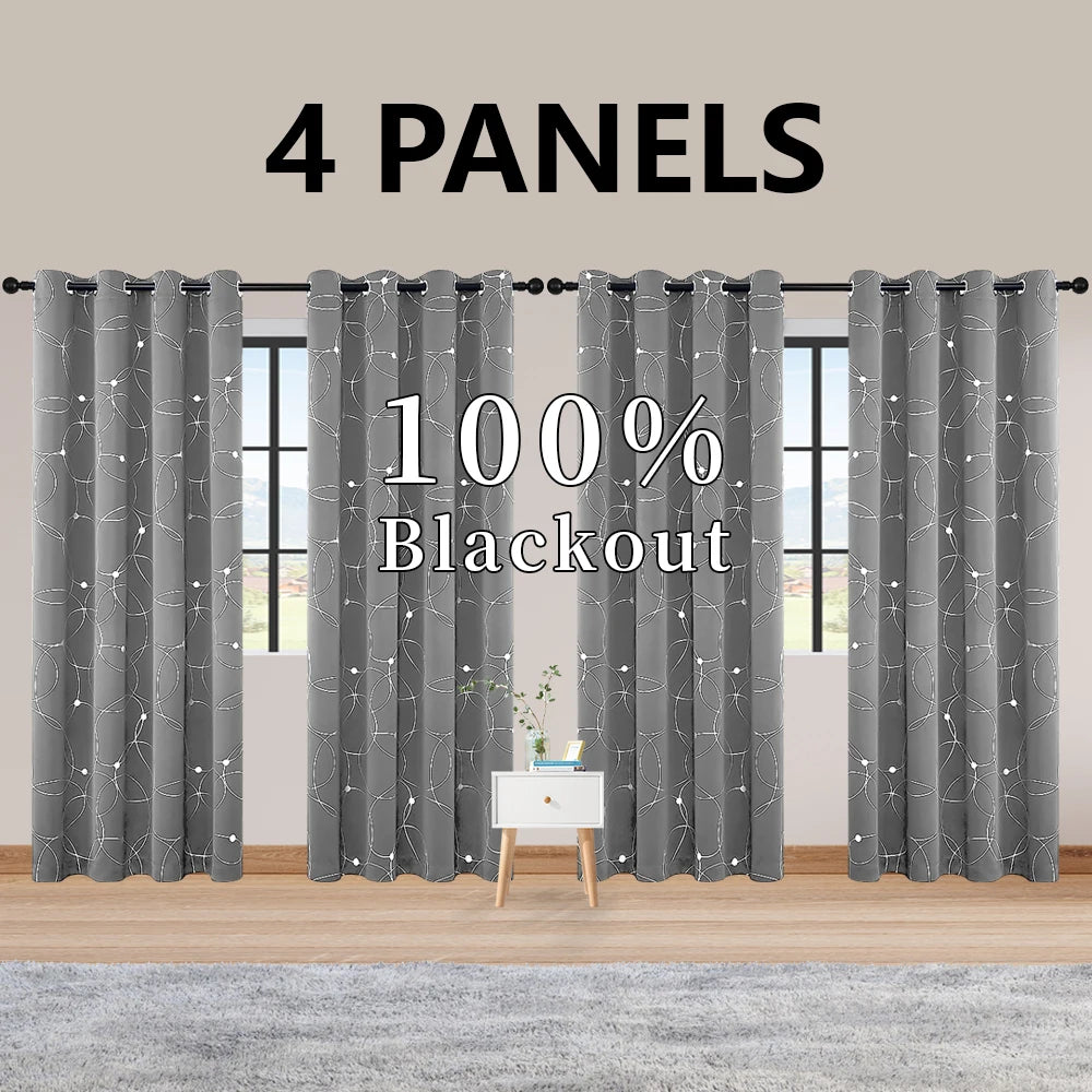 4 Panel Blackout Curtains .Thermal Insulated Room Darkening Window Drapes