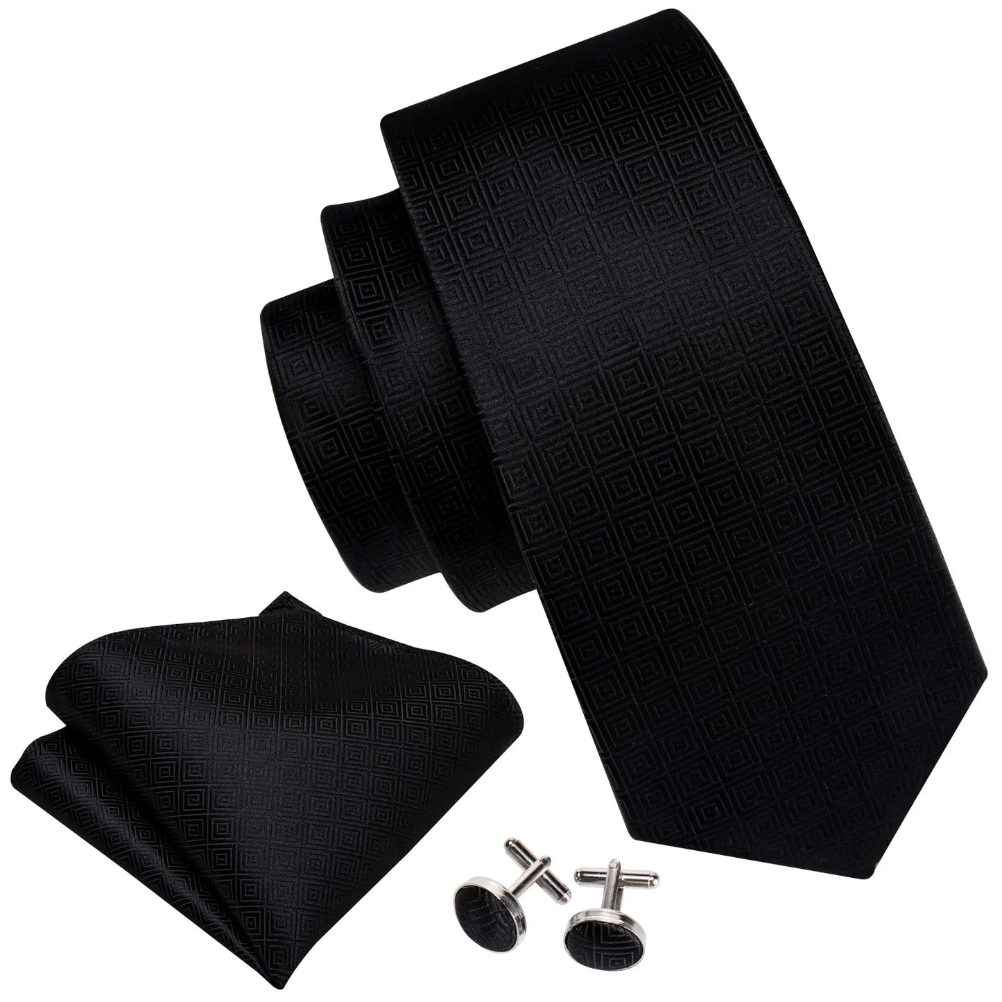 Luxury Men’s Silk Necktie Gift Set with Pocket Square, Cufflinks & Tie Clip
