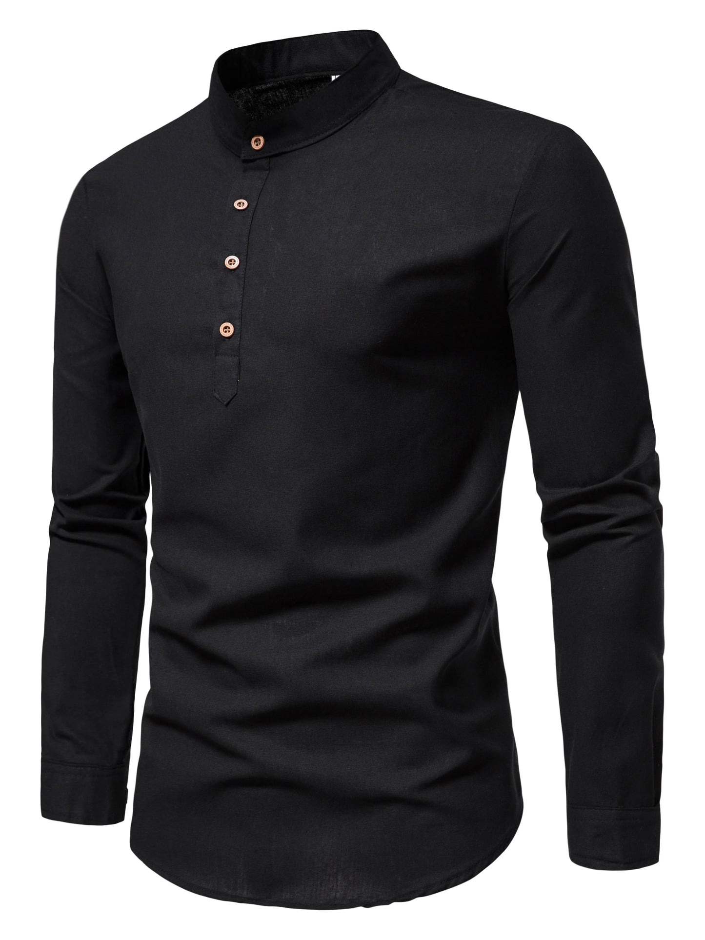 Men’s Elegant Long Sleeve Cotton Henley Shirt . Casual Slim Fit Pullover