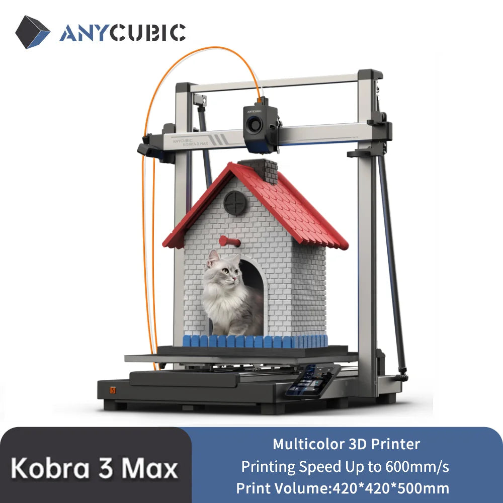 ANYCUBIC Kobra 3 Max AE Version Multi-Color 3D Printer Max Speed 600mm/s Massive Build Volume 500*420*420mm Smart APP Control