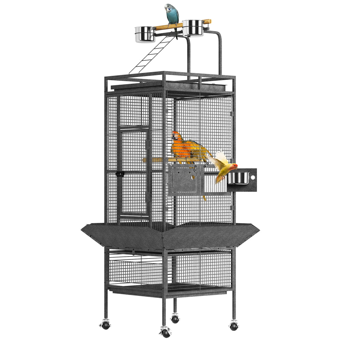 61-Inch Wrought Iron Bird Cage with Play Top & Rolling Stand