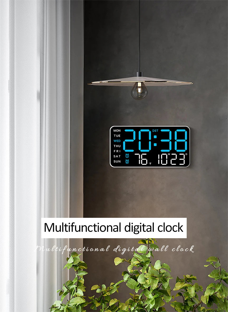 Smart Voice. Control LED Digital Wall Clock with Date & Temperature Display