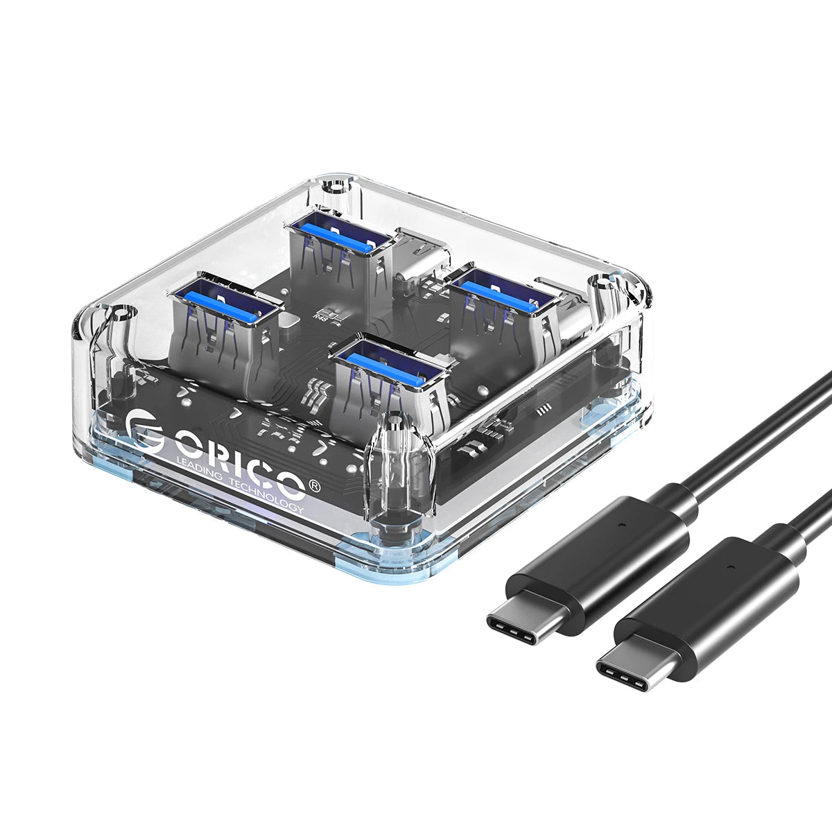Transparent USB Hub Docking Station with High-Speed Data Transfer & Multi-Port Expansion  Description