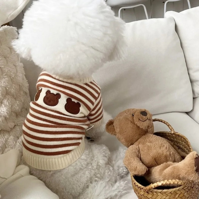 Dog Sweater Bear Striped Puppy Winter Clothes Pet Warm Sweatshirt Knitted Dog Coat Chihuahua Dachshund Clothing Dog Pullover