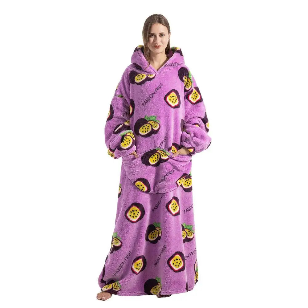 Lengthen Oversized Wearable Hoodie Sherpa Flannel Blanket