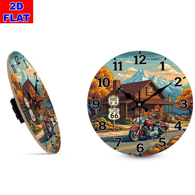 Route 66 Vintage-Style Wall Clock – Colorful Retro Road Trip Décor