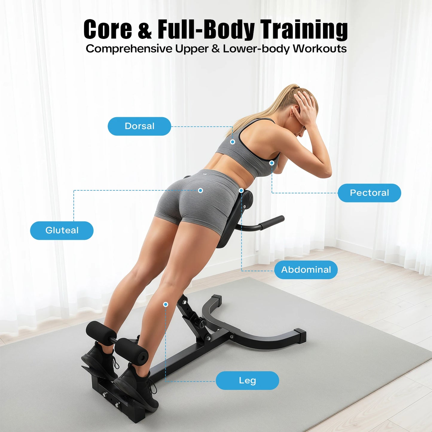 Adjustable Roman Chair Back Extension Machine for Core & Lower Back Training