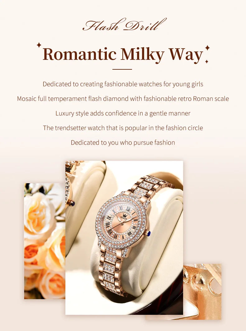 OLEVS Luxury Women’s Waterproof Chronograph Watch. Rose Gold Crystal Fashion Timepiece