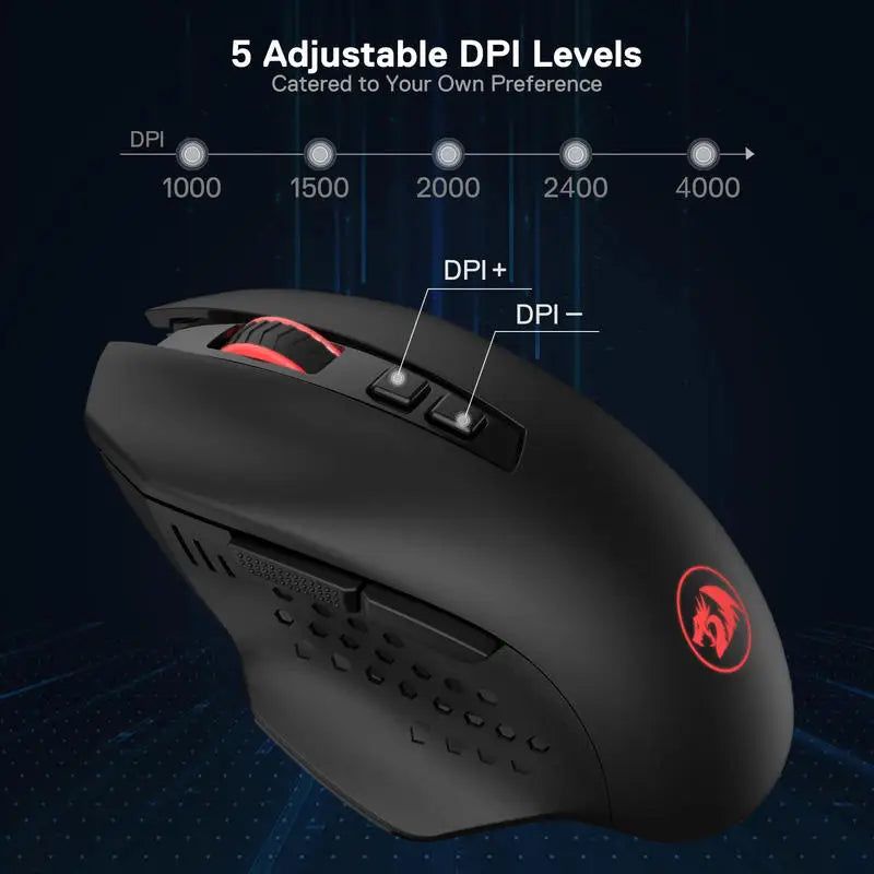 Redragon M656 Gainer Wireless Gaming Mouse, 4000 DPI 2.4GHz Ergonomic Optical Mouse with Programmable Buttons for PC, Laptop & Mac