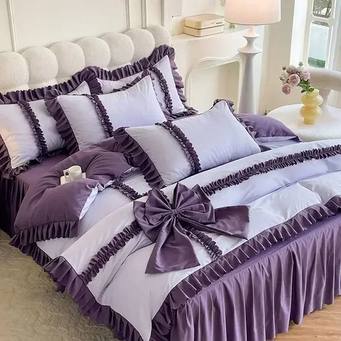 Elegant Ruffled Bow Comforter Bedding Set