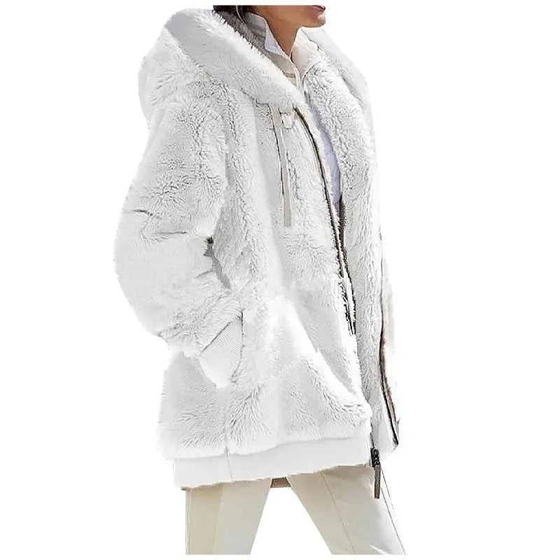 Women's Casual Hooded Winter Coat – Long Sleeve Fleece-Lined Zip-Up Jacket