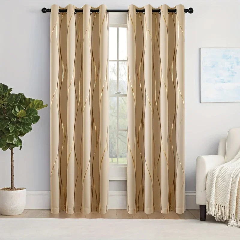 2PCS Golden Wave Blackout Thermal Insulated Curtains