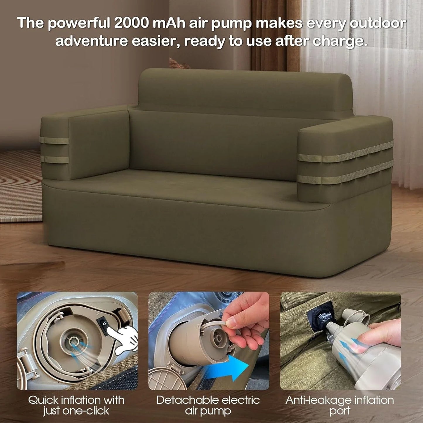 Inflatable Couch Multifunctional Durable Inflatable Sofa with Built in Pump Inflatable Furniture Portable Blow Up Couch