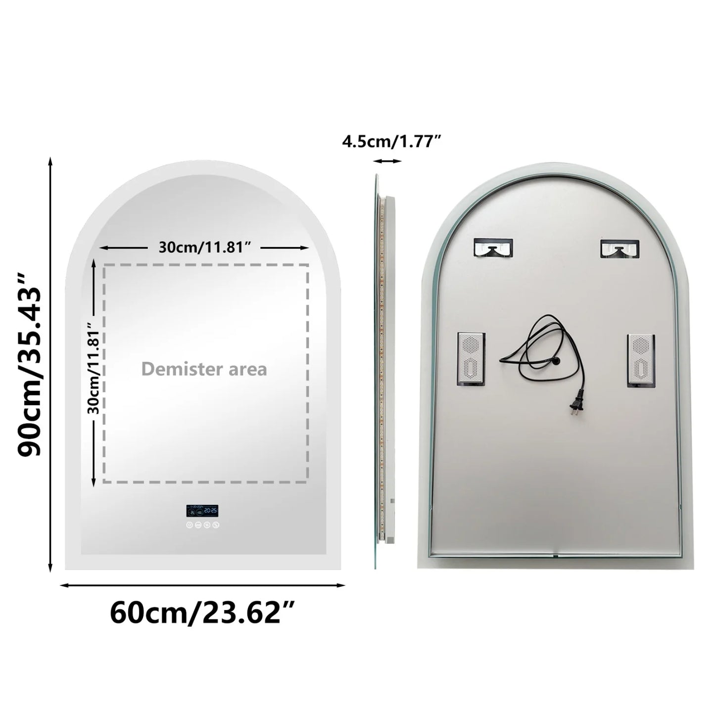 Arched LED Bathroom Mirror With Bluetooth Display Date Time