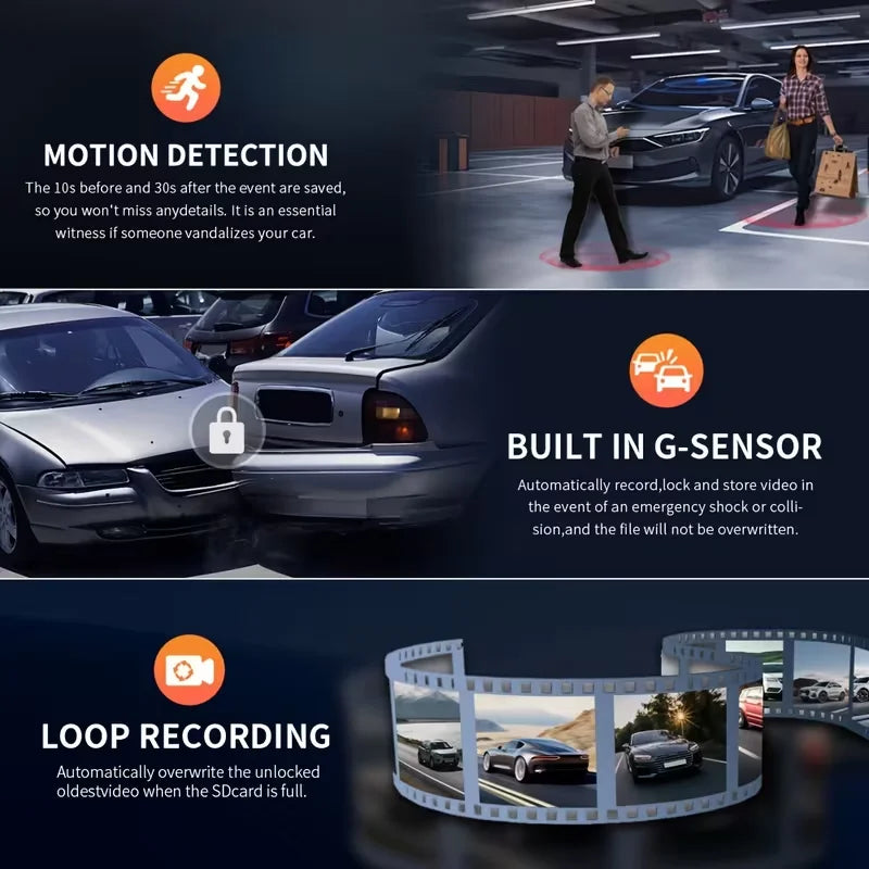 1600P Dual Dash Cam Front & Rear Camera with Night Vision, Loop Recording & Parking Monitor